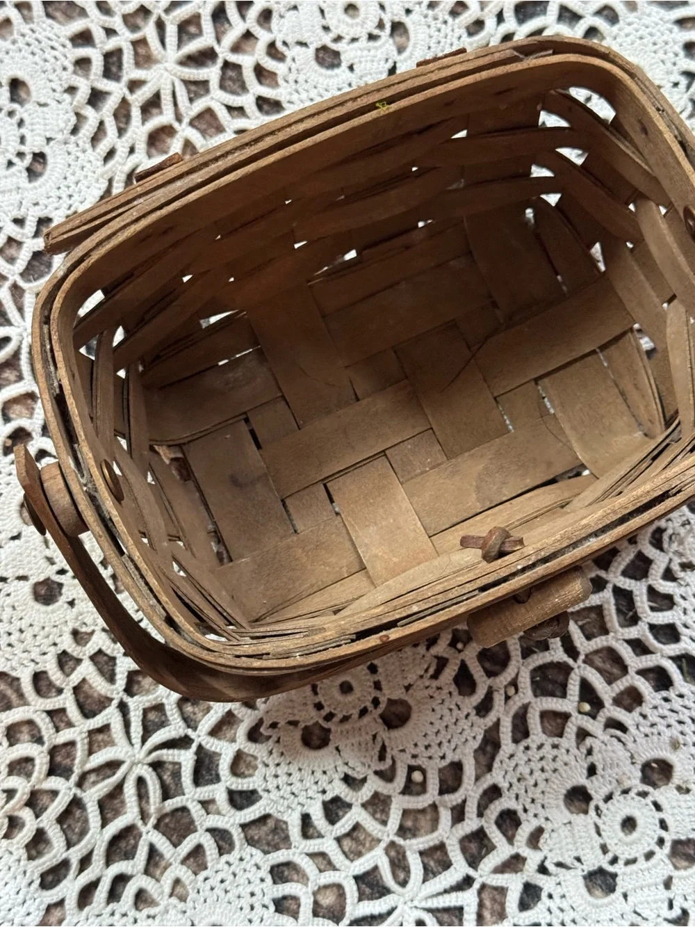 Vintage Longaberger Small Handwoven Basket 1985 Wood Handle